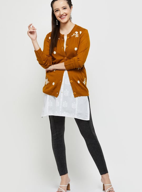 Women Embroidered Buttoned Cardigan