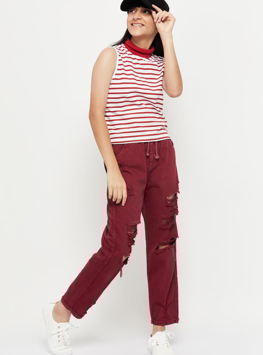 Girls Striped High-Neck Top 