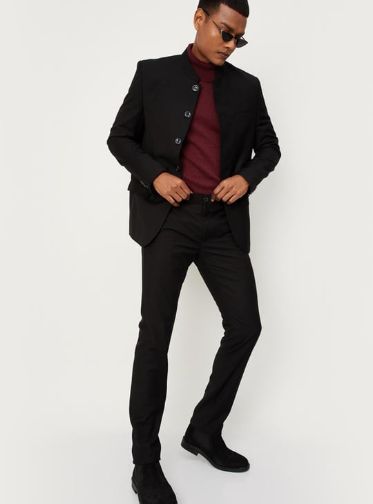 Men Solid Band Collar Blazer