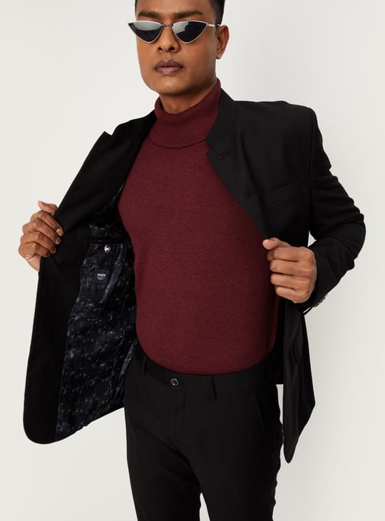 Men Solid Band Collar Blazer