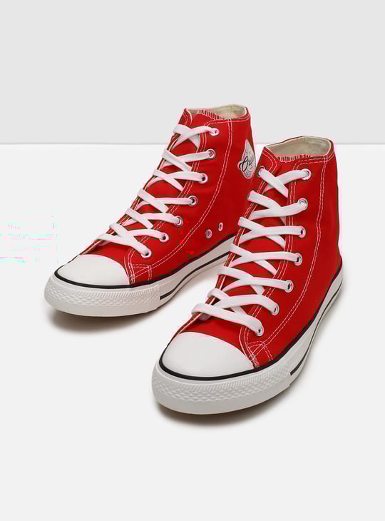 Women Solid High-Top Canvas Lace-Up Shoes