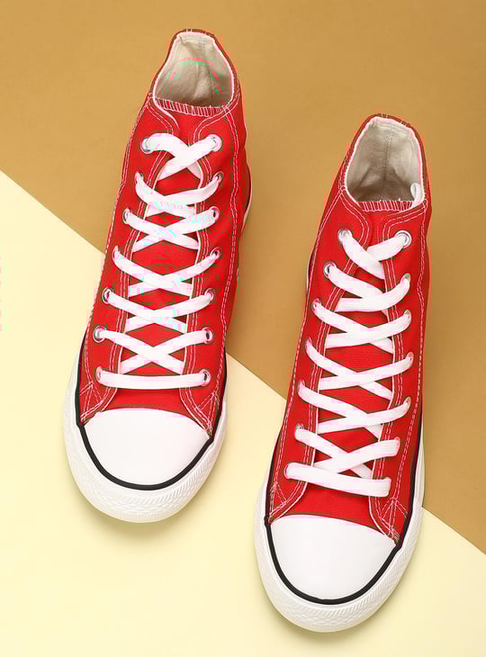 Women Solid High-Top Canvas Lace-Up Shoes