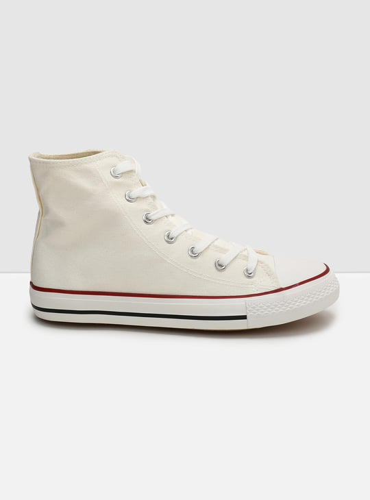 Women Solid High-Top Canvas Lace-Up Shoes