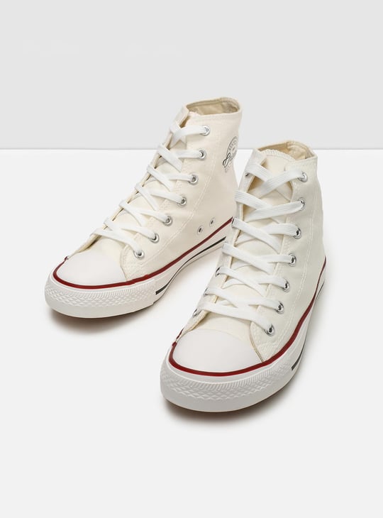 Women Solid High-Top Canvas Lace-Up Shoes - Main Image