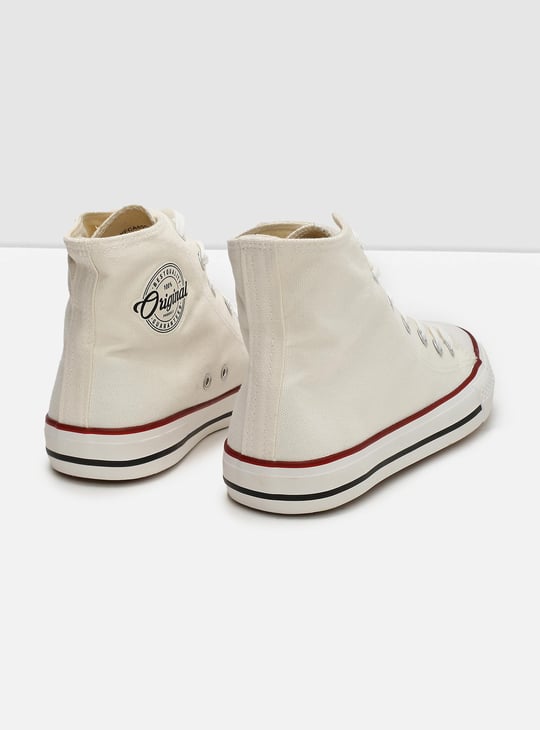 White Canvas Hi Tops Women Solid High-Top Canvas Lace-Up - Main Image