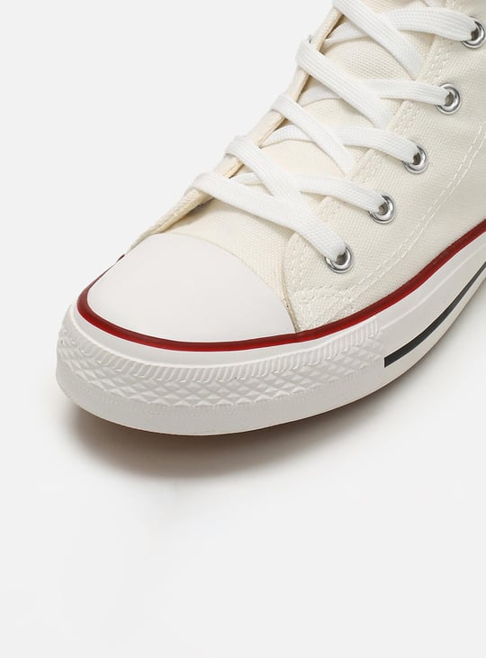 Women Solid High-Top Canvas Lace-Up Shoes