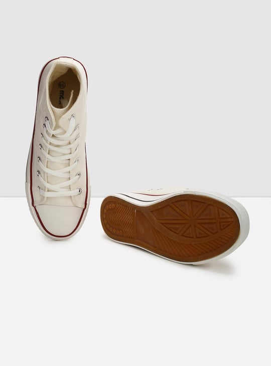 Women Solid High-Top Canvas Lace-Up Shoes