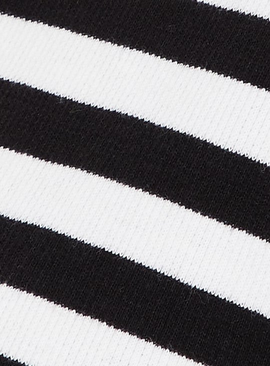 Women Striped Collared Half Sleeves Cropped T-shirt