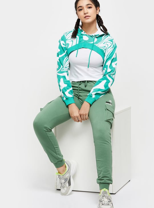 Women Checked Hooded Crop Sweatshirt