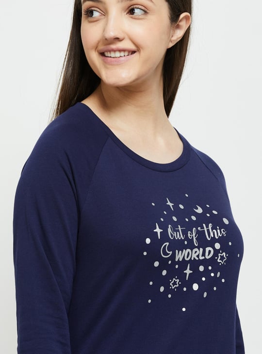 Women Printed T-shirt with Drawstring Waist Pyjamas