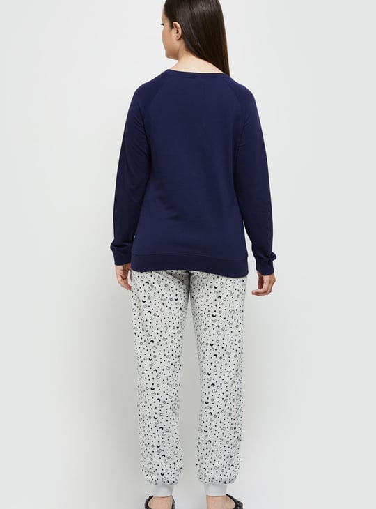 Women Printed T-shirt with Drawstring Waist Pyjamas