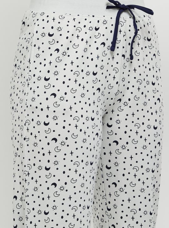 Women Printed T-shirt with Drawstring Waist Pyjamas