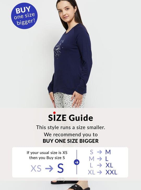 Women Printed T-shirt with Drawstring Waist Pyjamas