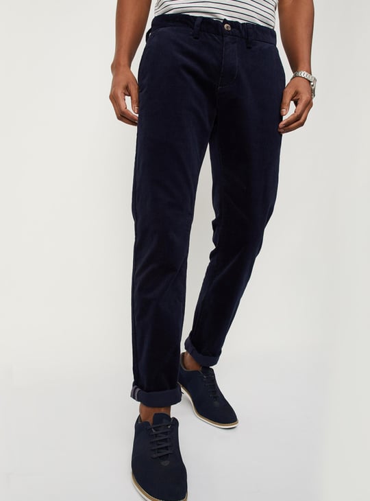Men Corduroy Textured Skinny Fit Chinos