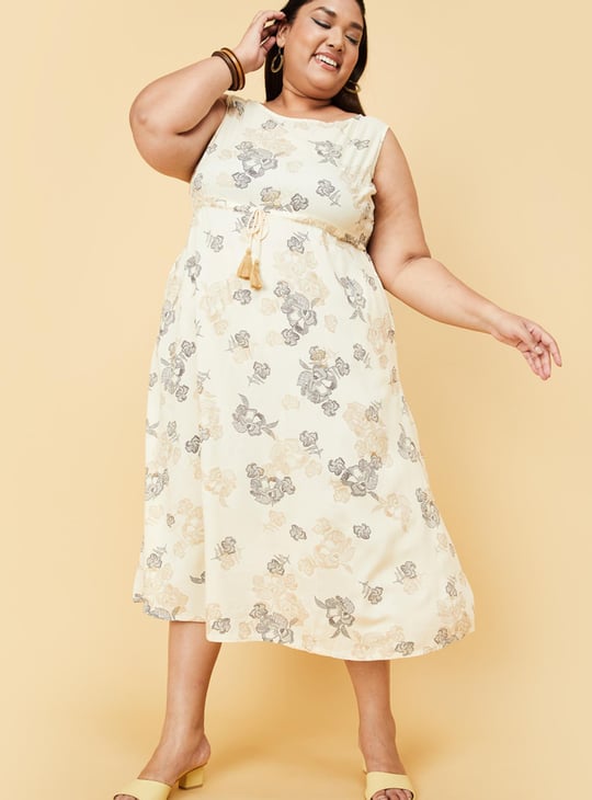 Women Printed Round Neck Midi Dress