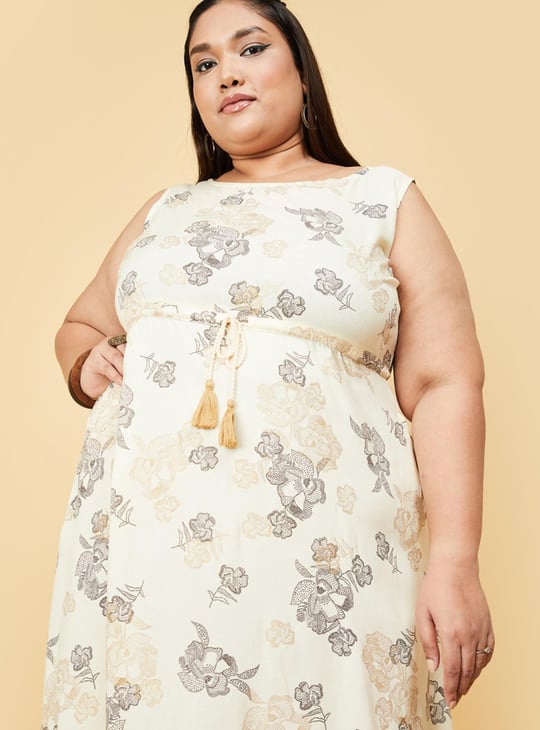 Women Printed Round Neck Midi Dress