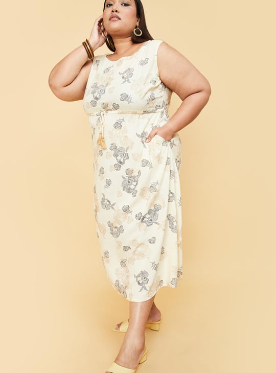 Women Printed Round Neck Midi Dress