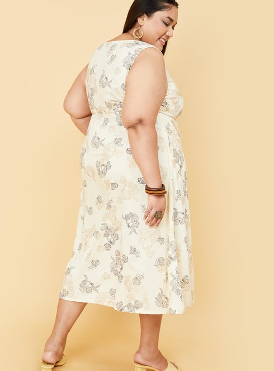 Women Printed Round Neck Midi Dress