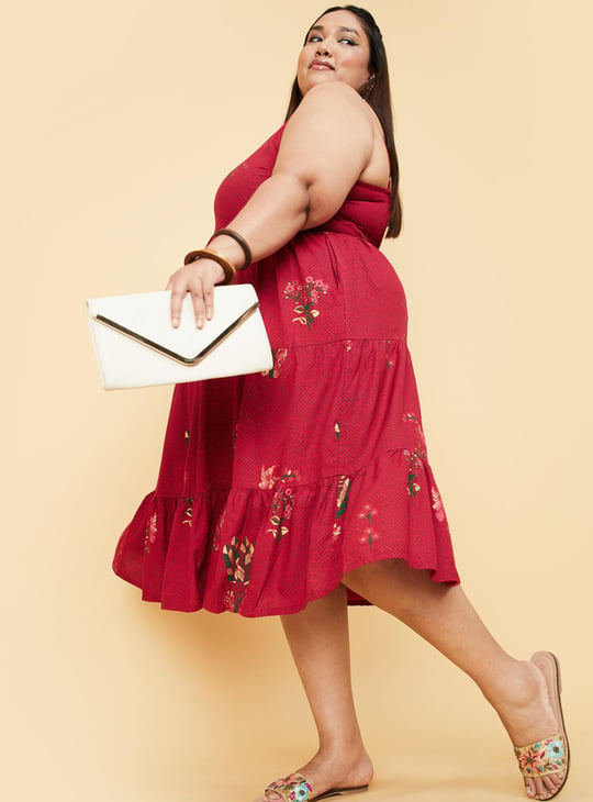 Women Printed Spaghetti Neck A-Line Dress