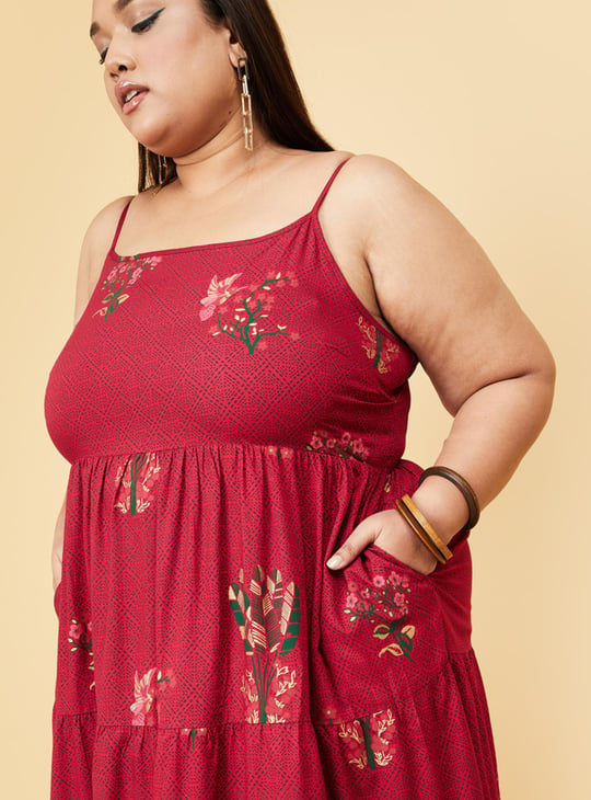 Women Printed Spaghetti Neck A-Line Dress