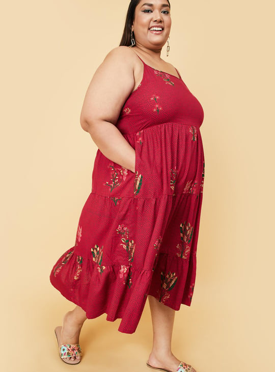 Women Printed Spaghetti Neck A-Line Dress