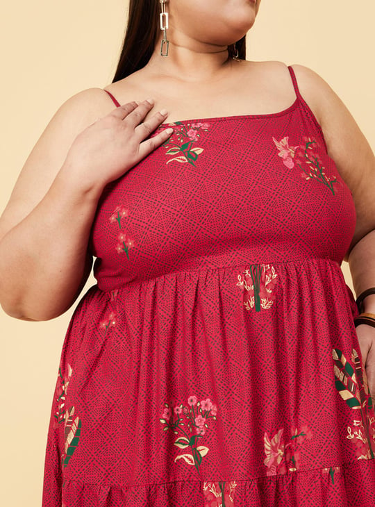Women Printed Spaghetti Neck A-Line Dress