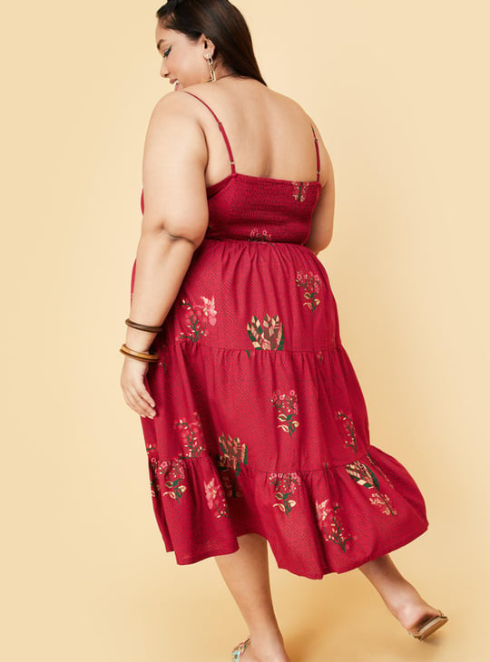 Women Printed Spaghetti Neck A-Line Dress