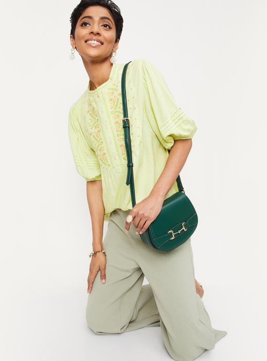 Women Embroidered Balloon Sleeve Top