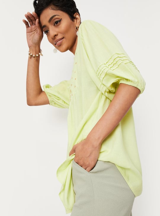 Women Embroidered Balloon Sleeve Top