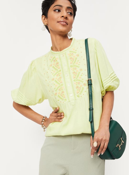 Women Embroidered Balloon Sleeve Top