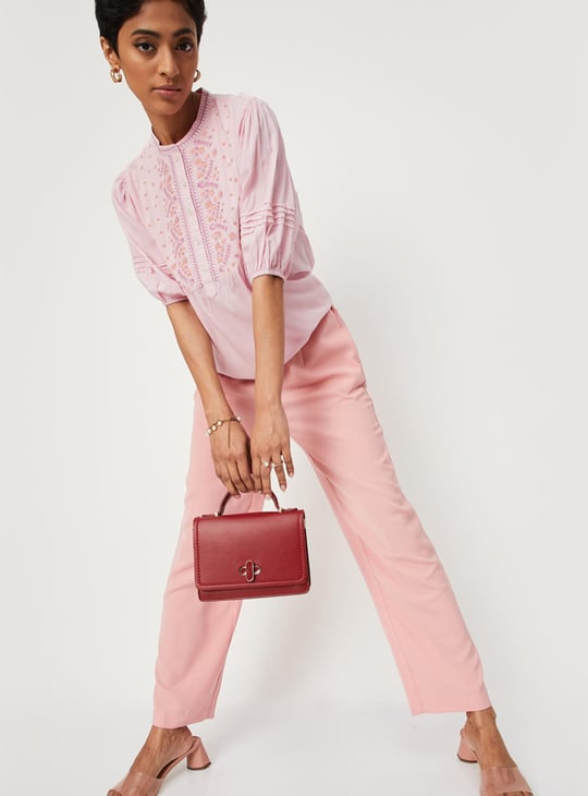 Women Embroidered Balloon Sleeve Top