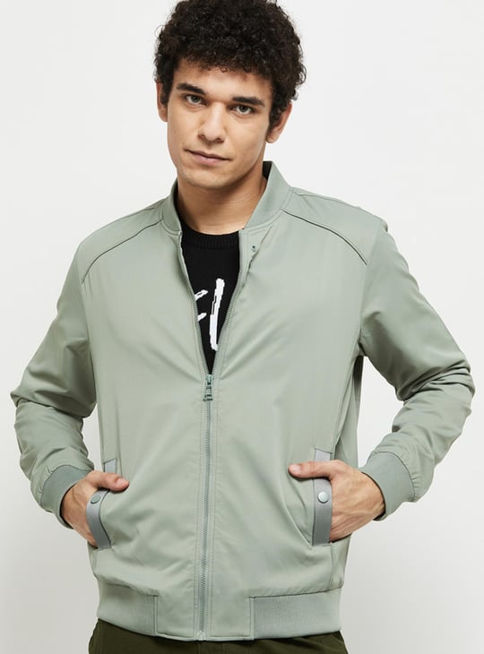 Men Solid Zipped Bomber Jacket