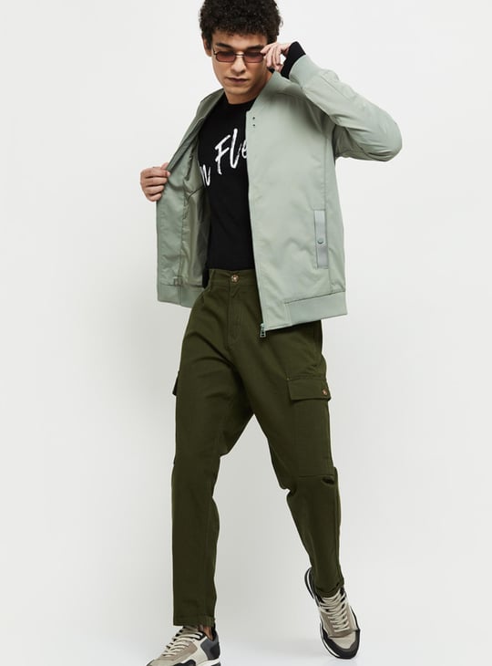 Men Solid Zipped Bomber Jacket