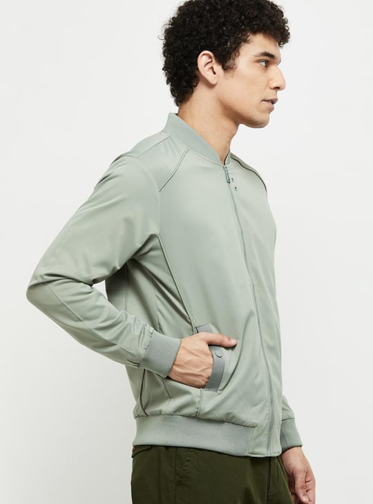 Men Solid Zipped Bomber Jacket