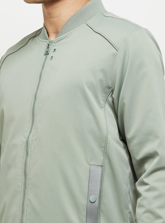 Men Solid Zipped Bomber Jacket