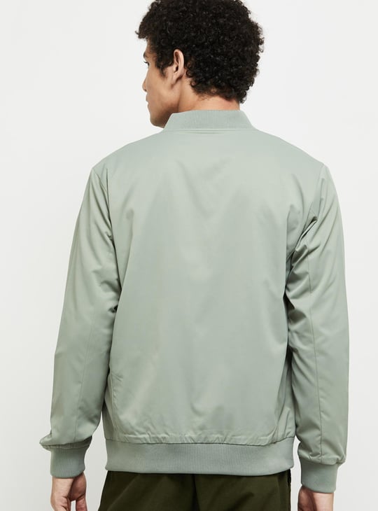 Men Solid Zipped Bomber Jacket