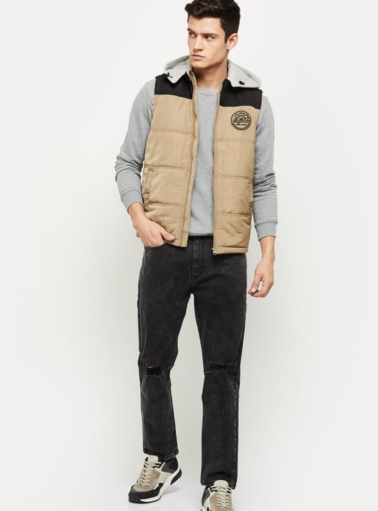 Men Colorblocked Hooded Puffer Jacket