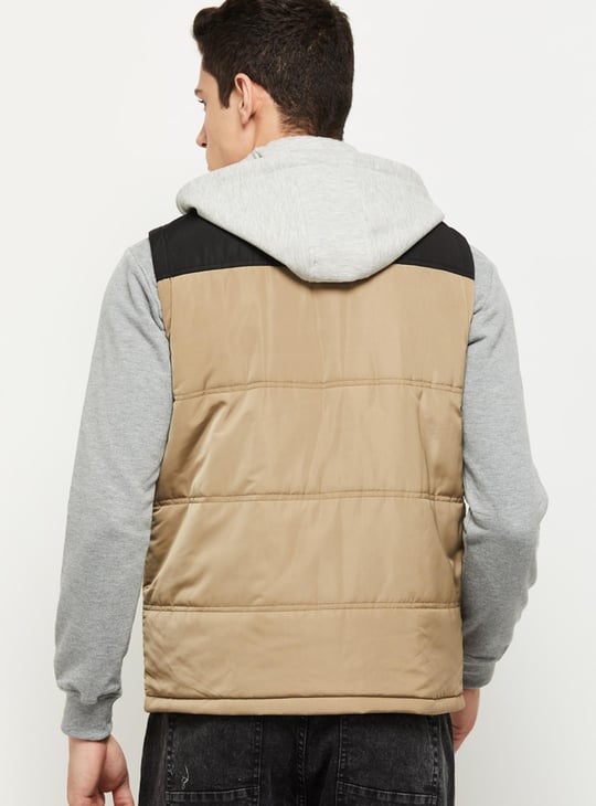 Men Colorblocked Hooded Puffer Jacket