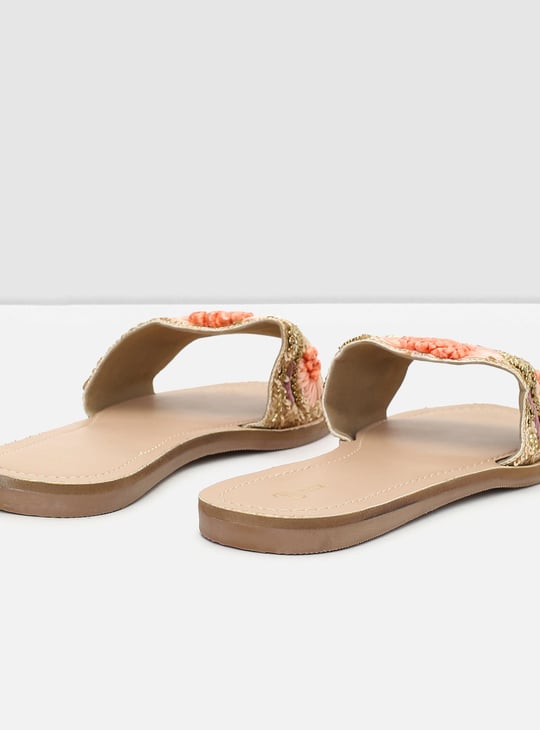 Women Beaded Flat Slide Sandals