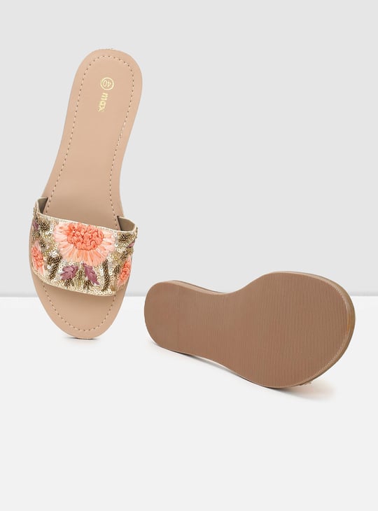 Women Beaded Flat Slide Sandals