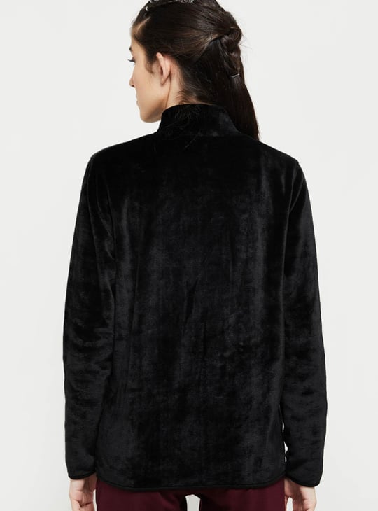 Solid Velvet Finish Zip-Up Jacket