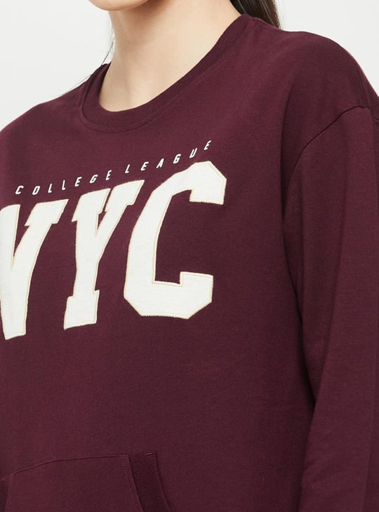 Women Appliqued Drop Shoulder Pullover Sports Sweatshirt