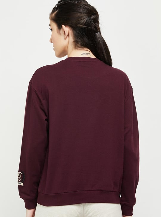 Women Appliqued Drop Shoulder Pullover Sports Sweatshirt