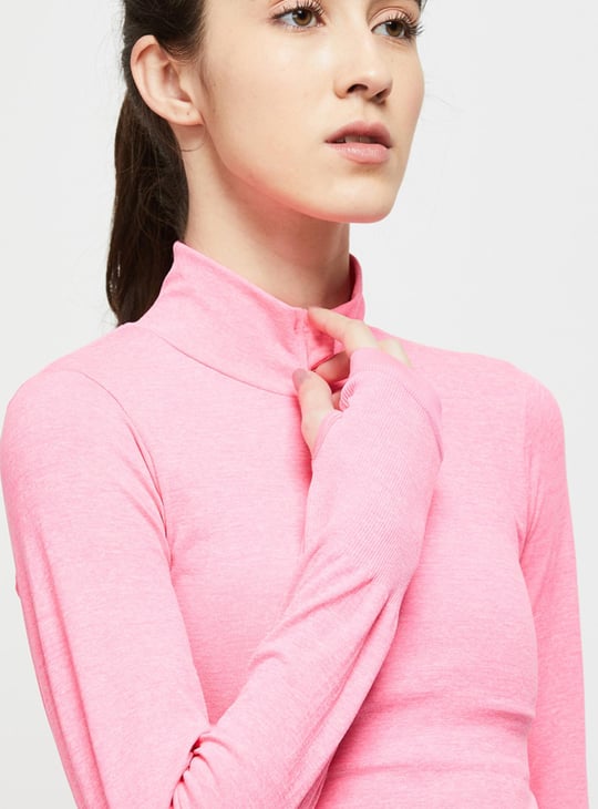 Women Solid Full Sleeves High Neck Crop Top