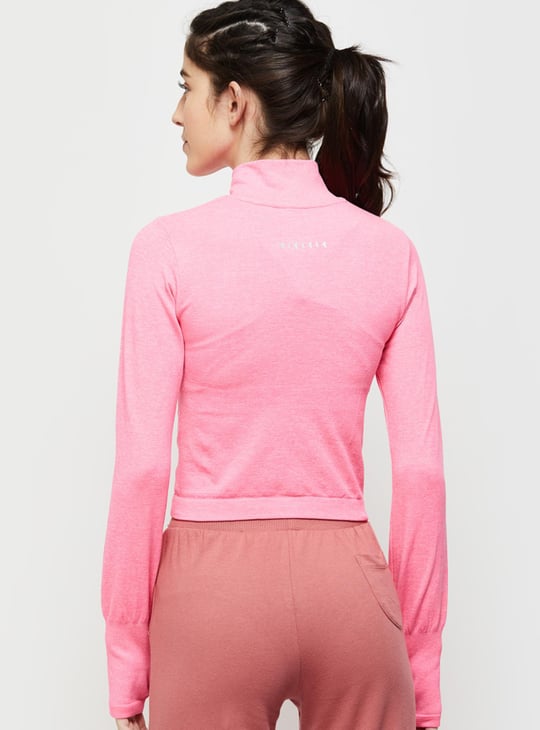 Women Solid Full Sleeves High Neck Crop Top