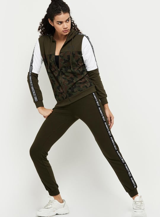 Women Camouflage Print Zip-Front Sports Jacket with Hood