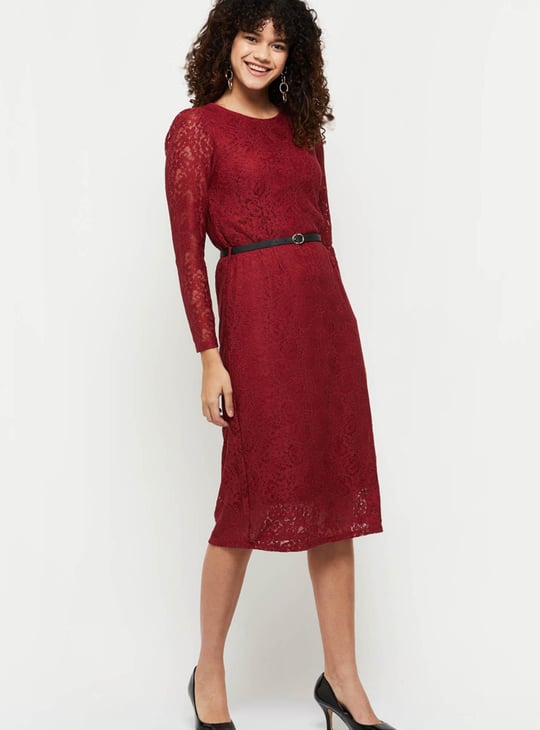 Women Lace Round Neck A-line Dress 