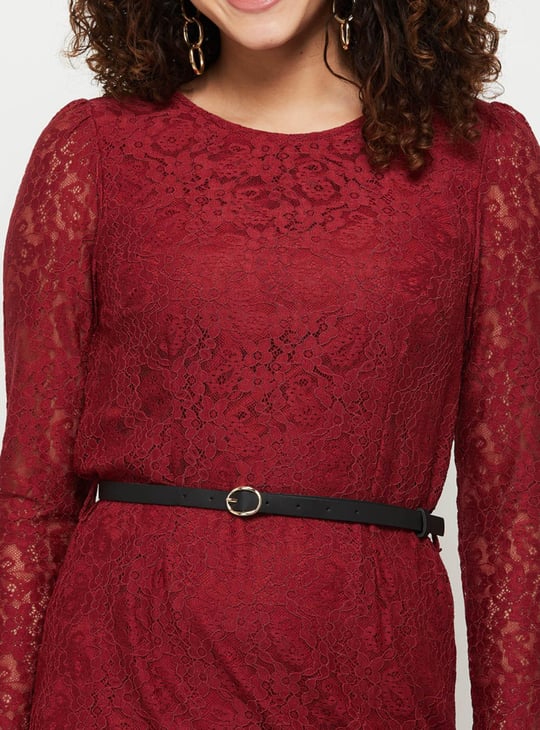 Women Lace Round Neck A-line Dress 