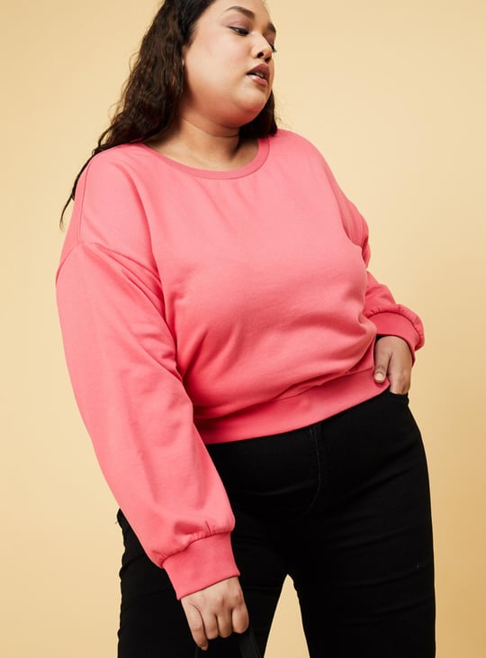 Women Solid Crop Sweatshirt