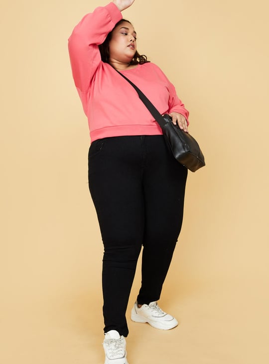 Women Solid Crop Sweatshirt